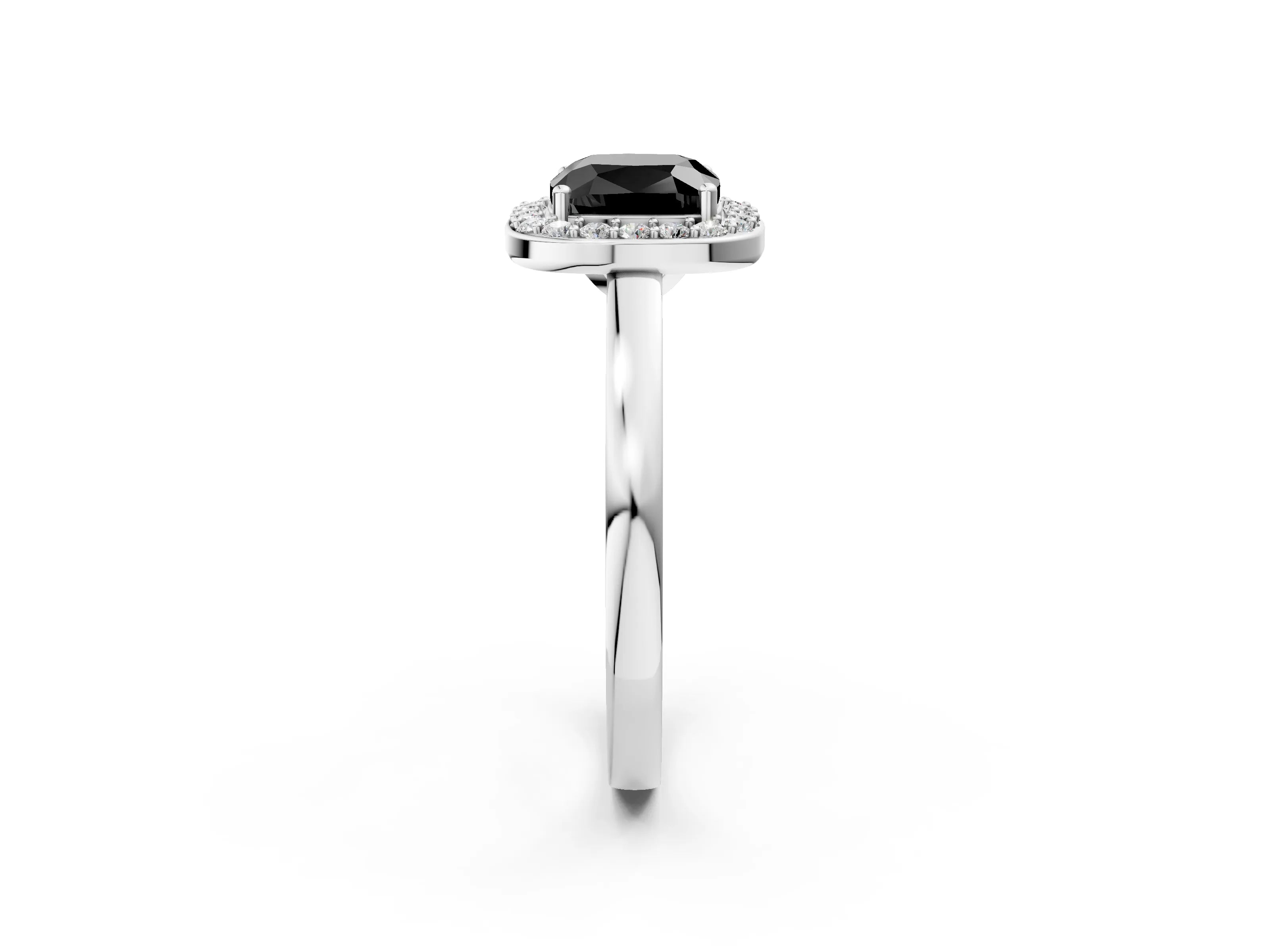 White gold Fancy Black Cushion Cut Halo Diamond Ring with Solitaire Band and Prong Setting_2
