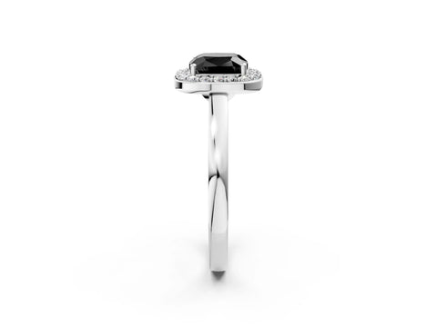 White gold Fancy Black Cushion Cut Halo Diamond Ring with Solitaire Band and Prong Setting_2