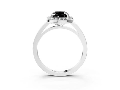 White gold Fancy Black Cushion Cut Halo Diamond Ring with Solitaire Band and Prong Setting_3