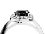 White gold Fancy Black Cushion Cut Halo Diamond Ring with Solitaire Band and Prong Setting_4