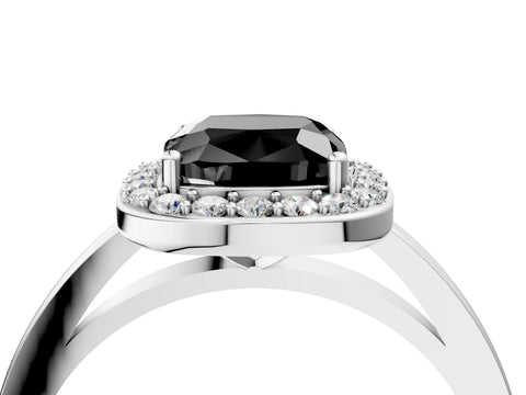 White gold Fancy Black Cushion Cut Halo Diamond Ring with Solitaire Band and Prong Setting_4