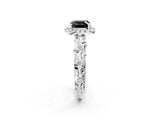 White gold Fancy Black Cushion Cut Halo Diamond Solitaire with Filigree Band and Four-Prong Setting_2