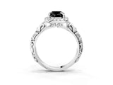 White gold Fancy Black Cushion Cut Halo Diamond Solitaire with Filigree Band and Four-Prong Setting_3