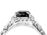 White gold Fancy Black Cushion Cut Halo Diamond Solitaire with Filigree Band and Four-Prong Setting_4
