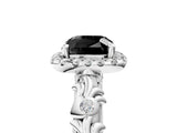 White gold Fancy Black Cushion Cut Halo Diamond Solitaire with Filigree Band and Four-Prong Setting_5