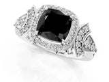 White gold Fancy Black Cushion Cut Halo Diamond Split Shank Engagement Ring with Four-Prong Setting_1