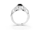 White gold Fancy Black Cushion Cut Halo Diamond Split Shank Engagement Ring with Four-Prong Setting_3