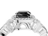 White gold Fancy Black Cushion Cut Halo Diamond Split Shank Engagement Ring with Four-Prong Setting_4