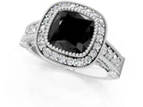White gold Fancy Black Cushion Cut Halo Diamond Split Shank Pave Ring_1