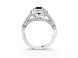 White gold Fancy Black Cushion Cut Halo Diamond Split Shank Pave Ring_3