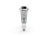 White gold Fancy Black Cushion Cut Halo Diamond Split Shank Ring with Prong Setting_2