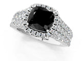 White gold Fancy Black Cushion Cut Halo Pavé Diamond Engagement Ring with Split Shank and Four-Prong Setting_4