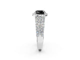 White gold Fancy Black Cushion Cut Halo Pavé Diamond Engagement Ring with Split Shank and Four-Prong Setting_5