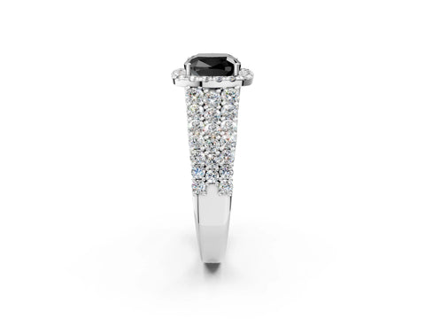 White gold Fancy Black Cushion Cut Halo Pavé Diamond Engagement Ring with Split Shank and Four-Prong Setting_5