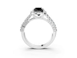 White gold Fancy Black Cushion Cut Halo Pavé Diamond Engagement Ring with Split Shank and Four-Prong Setting_6