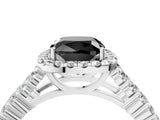 White gold Fancy Black Cushion Cut Halo Pavé Diamond Engagement Ring with Split Shank and Four-Prong Setting_7