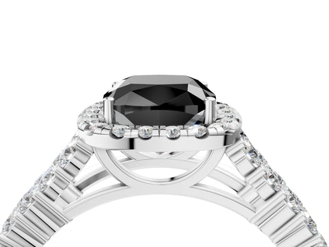 White gold Fancy Black Cushion Cut Halo Pavé Diamond Engagement Ring with Split Shank and Four-Prong Setting_7