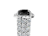 White gold Fancy Black Cushion Cut Halo Pavé Diamond Engagement Ring with Split Shank and Four-Prong Setting_8