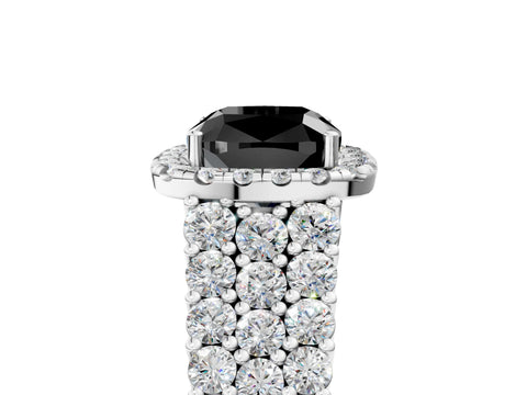 White gold Fancy Black Cushion Cut Halo Pavé Diamond Engagement Ring with Split Shank and Four-Prong Setting_8