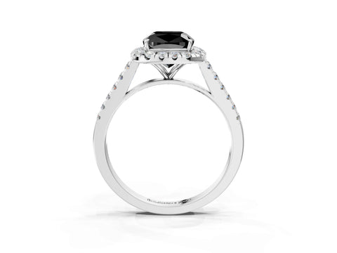 White gold Fancy Black Cushion Cut Halo Pave Diamond Engagement Ring with Four-Prong Setting_3