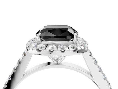 White gold Fancy Black Cushion Cut Halo Pave Diamond Engagement Ring with Four-Prong Setting_4