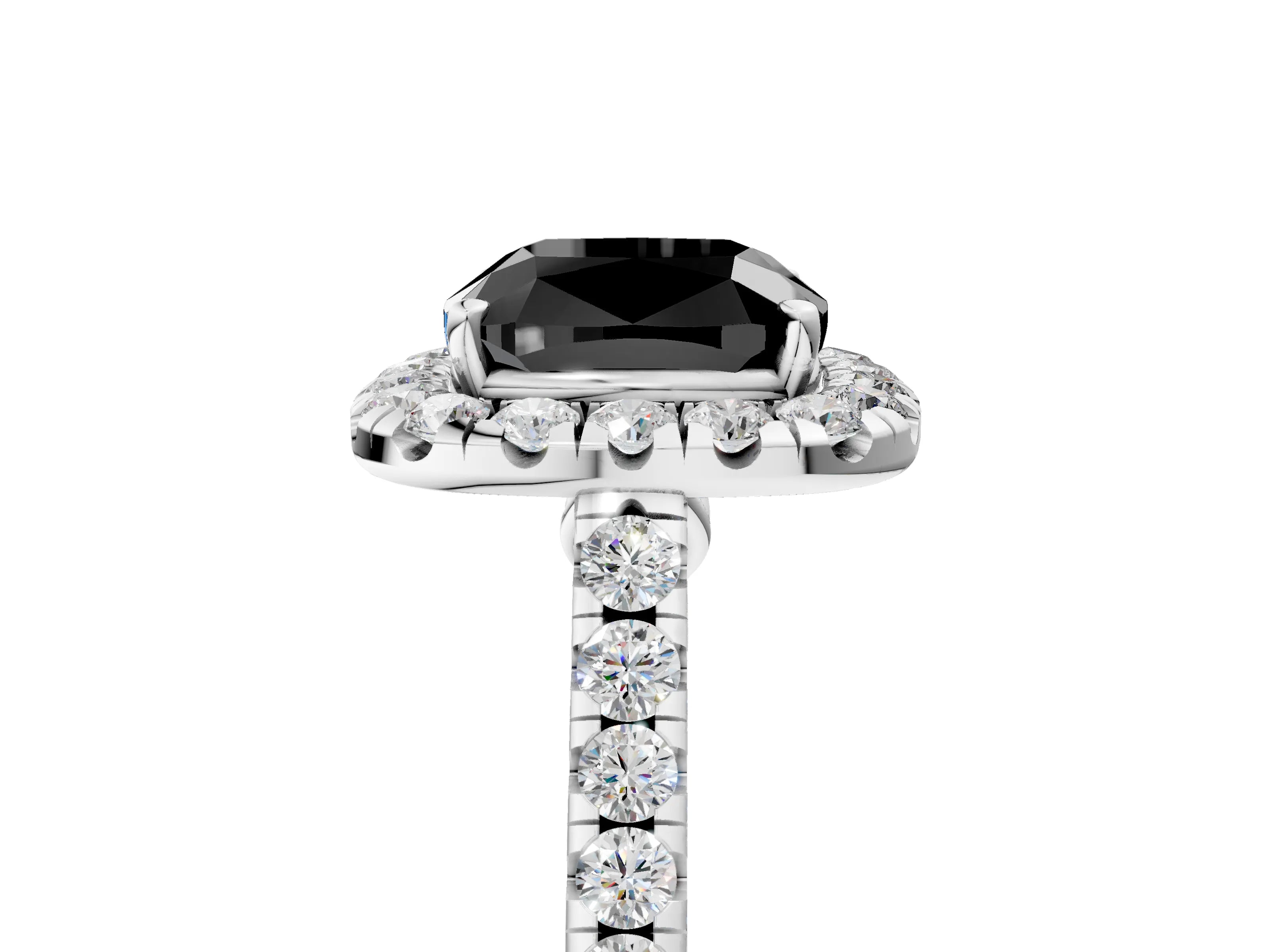 White gold Fancy Black Cushion Cut Halo Pave Diamond Engagement Ring with Four-Prong Setting_5