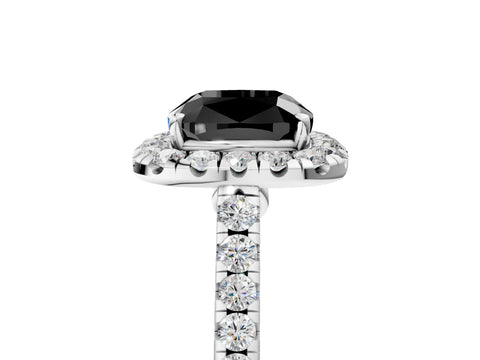 White gold Fancy Black Cushion Cut Halo Pave Diamond Engagement Ring with Four-Prong Setting_5