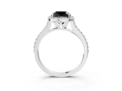 White gold Fancy Black Cushion Cut Halo Round Diamond Pavé Band with Four-Prong Setting_36