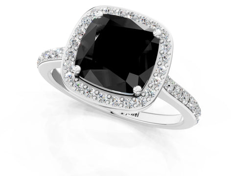 White gold Fancy Black Cushion Cut Halo Round Diamond Pavé Band with Four-Prong Setting_37
