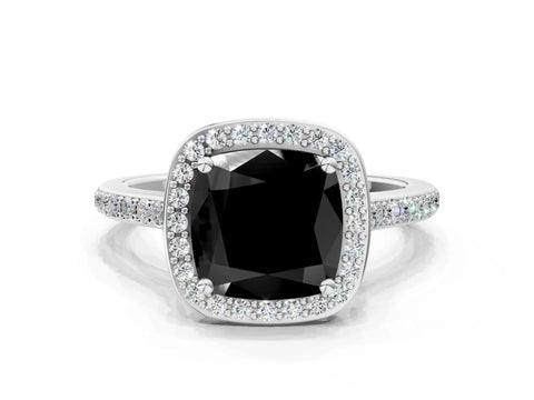 White gold Fancy Black Cushion Cut Halo Round Diamond Pavé Band with Four-Prong Setting_37