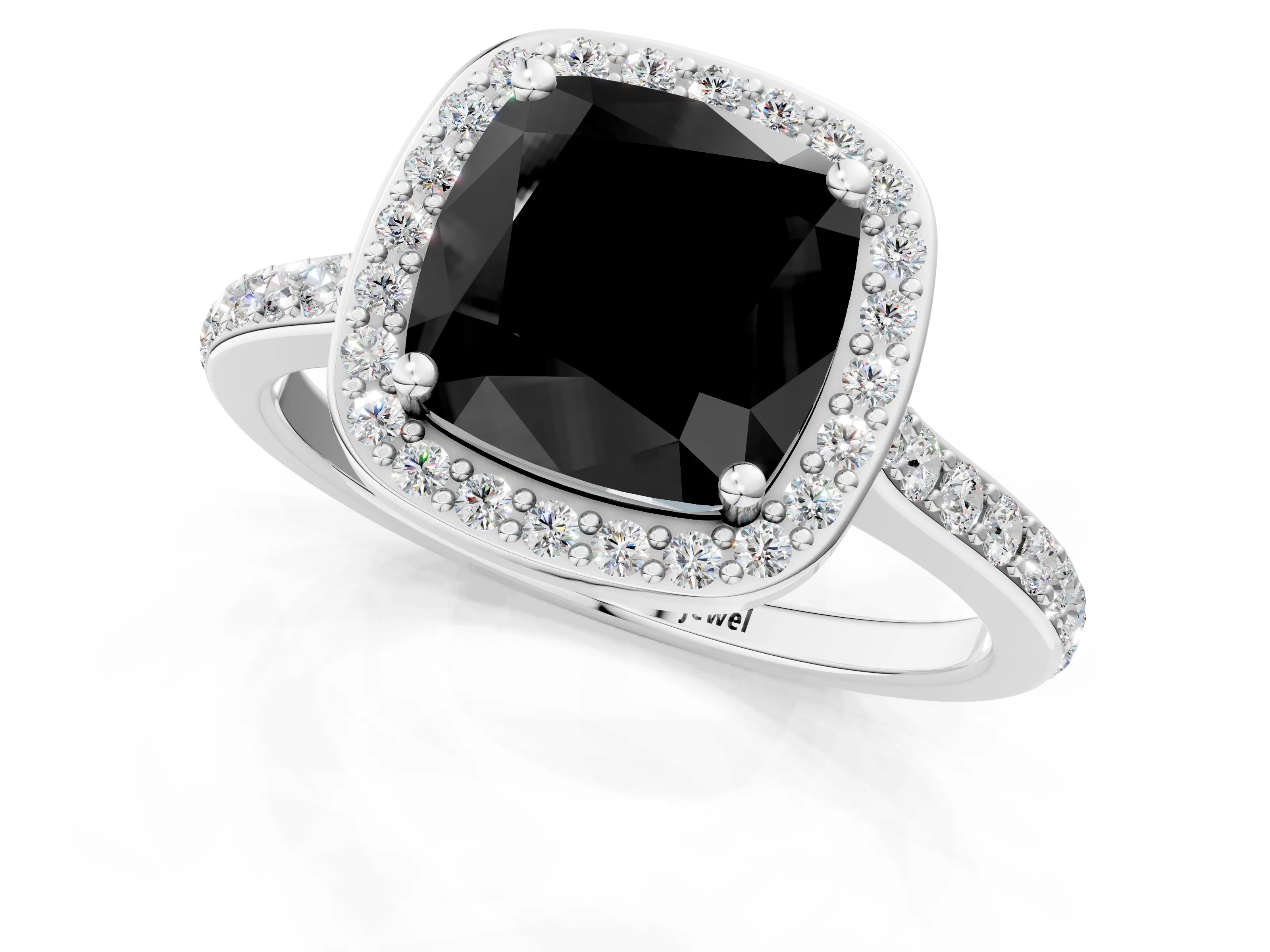 White gold Fancy Black Cushion Cut Halo Round Diamond Pavé Band with Four-Prong Setting_38