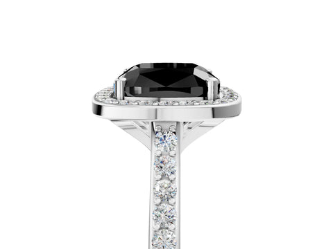 White gold Fancy Black Cushion Cut Halo Round Diamond Pavé Band with Four-Prong Setting_38