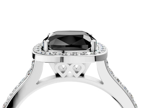 White gold Fancy Black Cushion Cut Halo Round Diamond Pavé Band with Four-Prong Setting_41