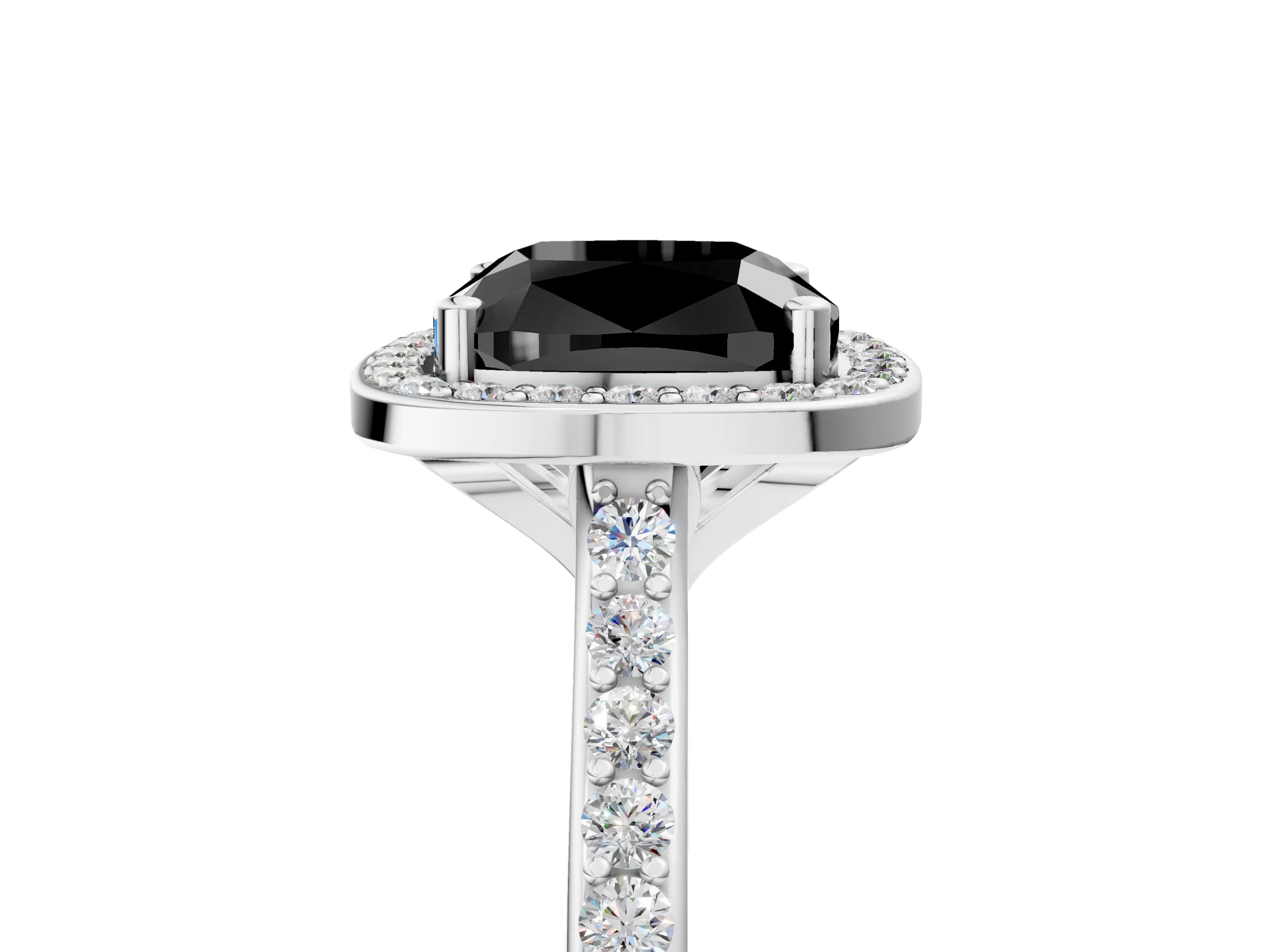 White gold Fancy Black Cushion Cut Halo Round Diamond Pavé Band with Four-Prong Setting_42