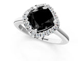 White gold Fancy Black Cushion Cut Halo Round Diamond Solitaire Engagement Ring with Pave Band and Four-Prong Setting_25