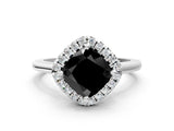 White gold Fancy Black Cushion Cut Halo Round Diamond Solitaire Engagement Ring with Pave Band and Four-Prong Setting_25