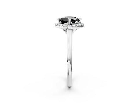 White gold Fancy Black Cushion Cut Halo Round Diamond Solitaire Engagement Ring with Pave Band and Four-Prong Setting_26
