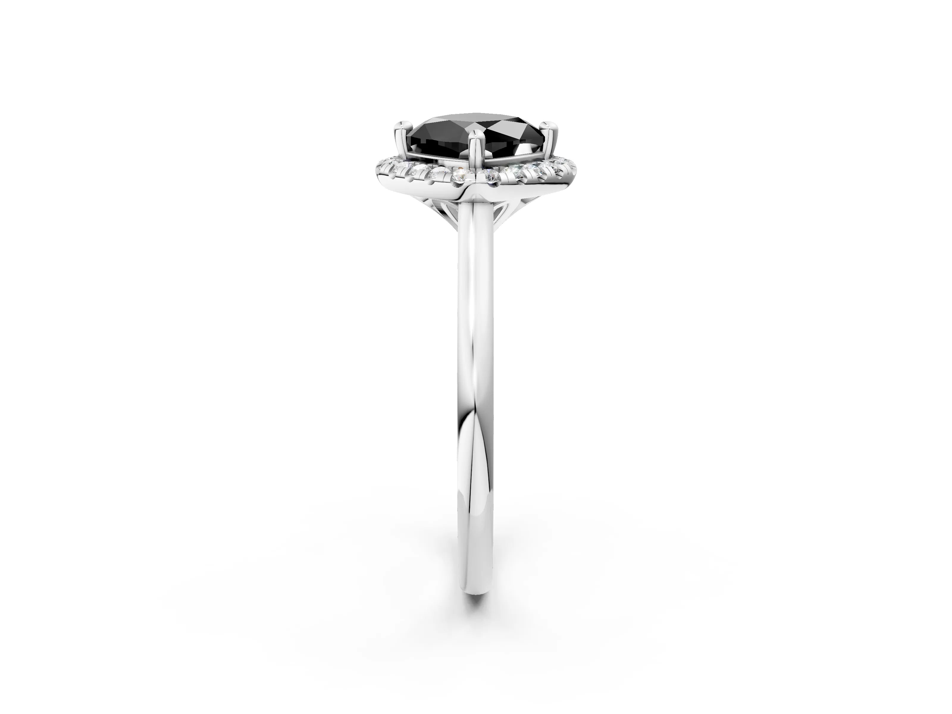 White gold Fancy Black Cushion Cut Halo Round Diamond Solitaire Engagement Ring with Pave Band and Four-Prong Setting_27