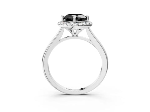 White gold Fancy Black Cushion Cut Halo Round Diamond Solitaire Engagement Ring with Pave Band and Four-Prong Setting_28