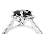 White gold Fancy Black Cushion Cut Halo Round Diamond Solitaire Engagement Ring with Pave Band and Four-Prong Setting_29