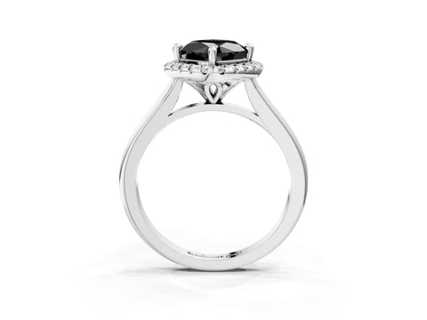 White gold Fancy Black Cushion Cut Halo Round Diamond Solitaire Engagement Ring with Pave Band and Four-Prong Setting_3