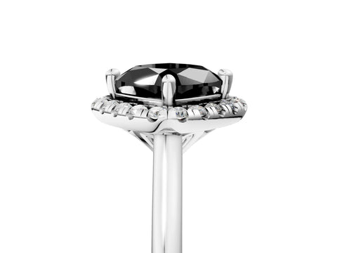 White gold Fancy Black Cushion Cut Halo Round Diamond Solitaire Engagement Ring with Pave Band and Four-Prong Setting_5