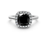 White gold Fancy Black Cushion Cut Halo Round Diamond Solitaire Ring with Pavé Band and Four-Prong Setting_12