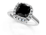 White gold Fancy Black Cushion Cut Halo Round Diamond Solitaire Ring with Pavé Band and Four-Prong Setting_13