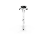 White gold Fancy Black Cushion Cut Halo Round Diamond Solitaire Ring with Pavé Band and Four-Prong Setting_14