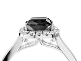 White gold Fancy Black Cushion Cut Halo Round Diamond Solitaire Ring with Pavé Band and Four-Prong Setting_16
