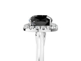 White gold Fancy Black Cushion Cut Halo Round Diamond Solitaire Ring with Pavé Band and Four-Prong Setting_17