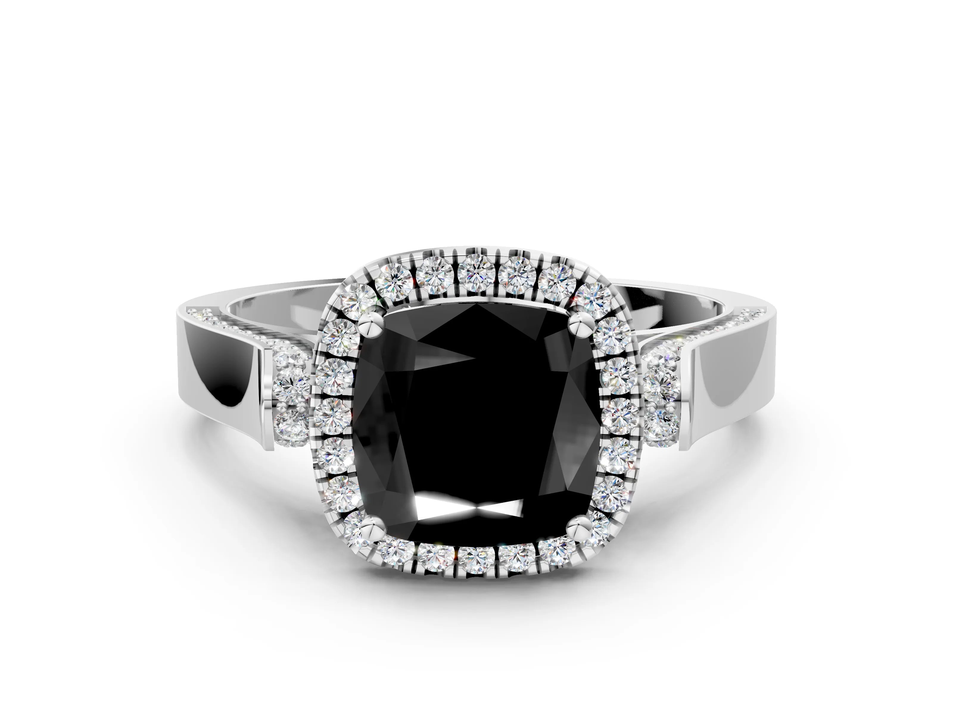 White gold Fancy Black Cushion Cut Halo Round Diamond Twist Band with Four-Prong Setting_24