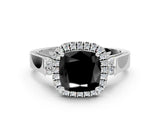 White gold Fancy Black Cushion Cut Halo Round Diamond Twist Band with Four-Prong Setting_24