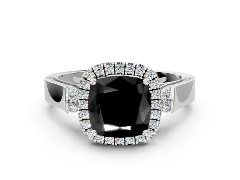 White gold Fancy Black Cushion Cut Halo Round Diamond Twist Band with Four-Prong Setting_24